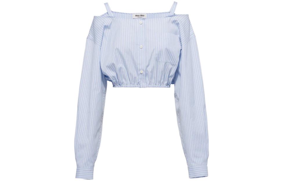 (Women) MIU MIU SS23  Blue Striped Button-Up Sunscreen Shirt MK1738-12W8-F0076-S-231