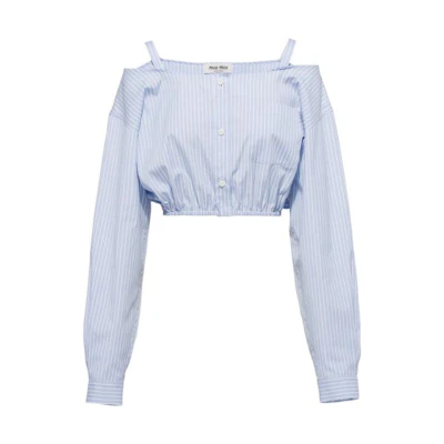 (Women) MIU MIU SS23 Blue Striped Button-Up Sunscreen Shirt MK1738-12W8-F0076-S-231