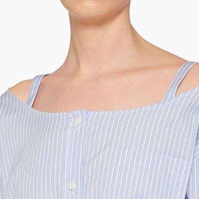 (W) MIU MIU SS23 Baju Kemeja Pelindung Matahari Biru Berjalur. MK1738-12W8-F0076-S-231 Details for (W) MIU MIU SS23 Baju Kemeja Pelindung Matahari Biru Berjalur. MK1738-12W8-F0076-S-231