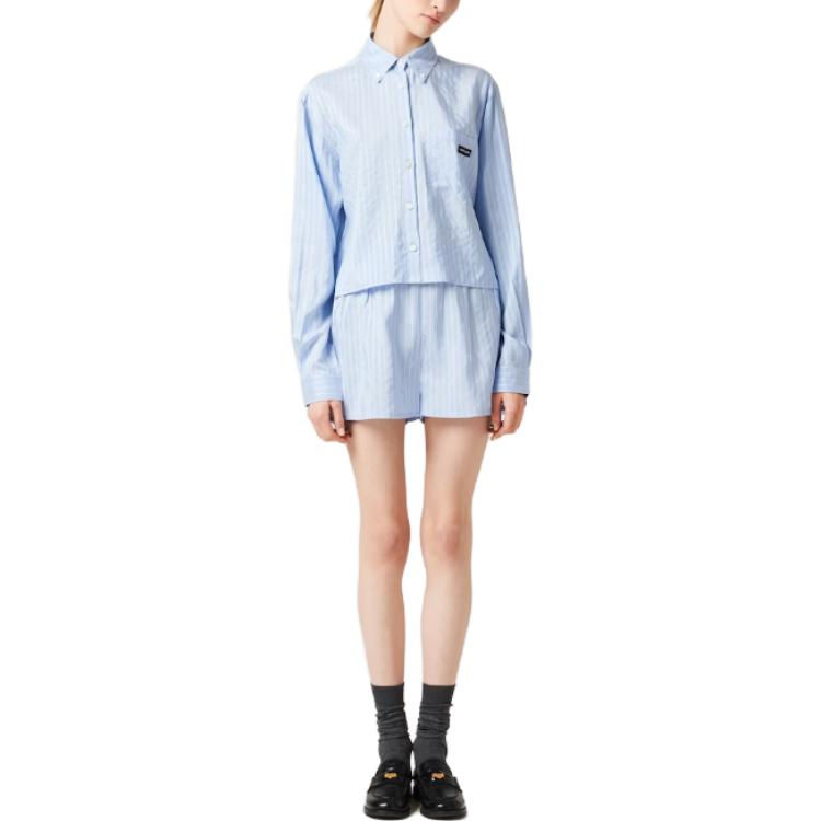 Lookbook (W) MIU MIU SS23 Baju Kasual Lengan Panjang Biru Berjalur. MK1784-1WVJ-F0X24-S-232