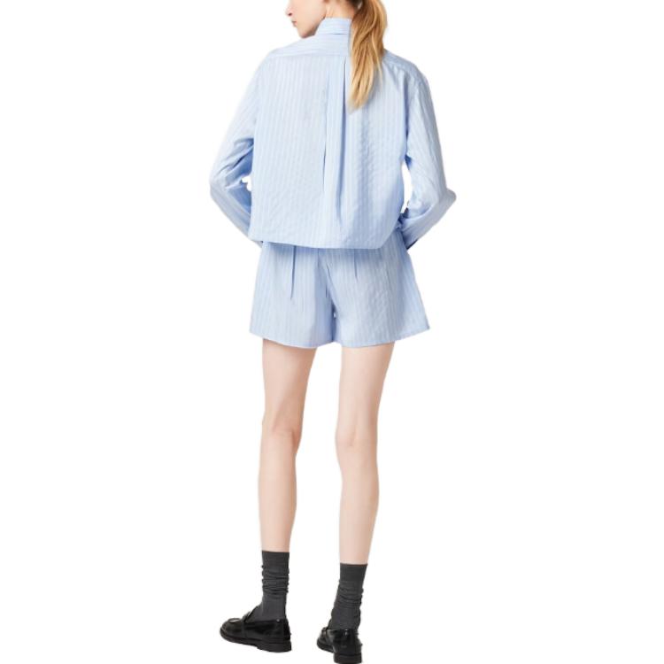 Shop (W) MIU MIU SS23 Baju Kasual Lengan Panjang Biru Berjalur. MK1784-1WVJ-F0X24-S-232
