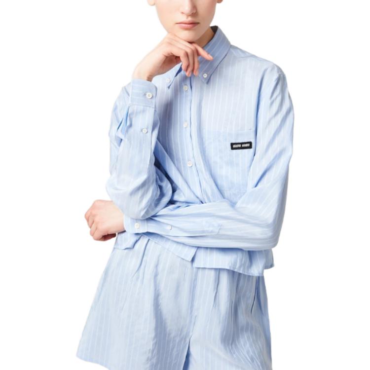 Purchase (W) MIU MIU SS23 Baju Kasual Lengan Panjang Biru Berjalur. MK1784-1WVJ-F0X24-S-232