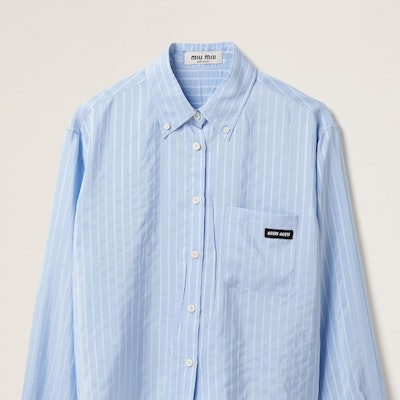 (W) MIU MIU SS23 Baju Kasual Lengan Panjang Biru Berjalur. MK1784-1WVJ-F0X24-S-232 Details for (W) MIU MIU SS23 Baju Kasual Lengan Panjang Biru Berjalur. MK1784-1WVJ-F0X24-S-232