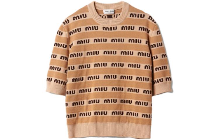 Order (Women) MIU MIU SS23  Brown Jacquard Logo Knit Pullover Sweater. MML831-1V8X-F0627-S-232