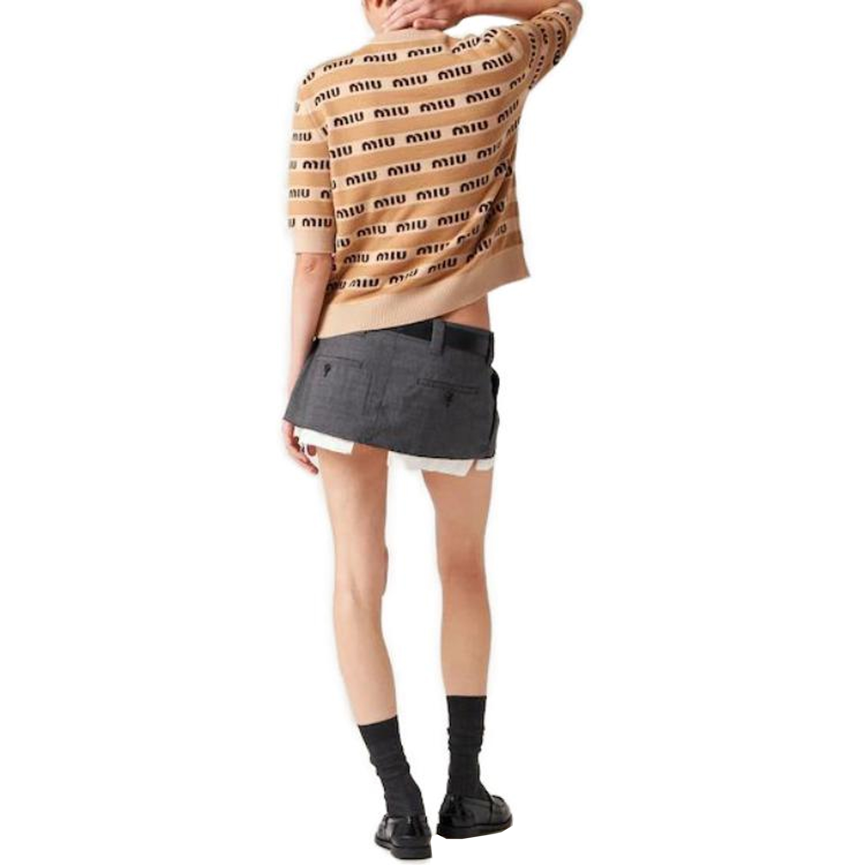 Purchase (Women) MIU MIU SS23  Brown Jacquard Logo Knit Pullover Sweater. MML831-1V8X-F0627-S-232