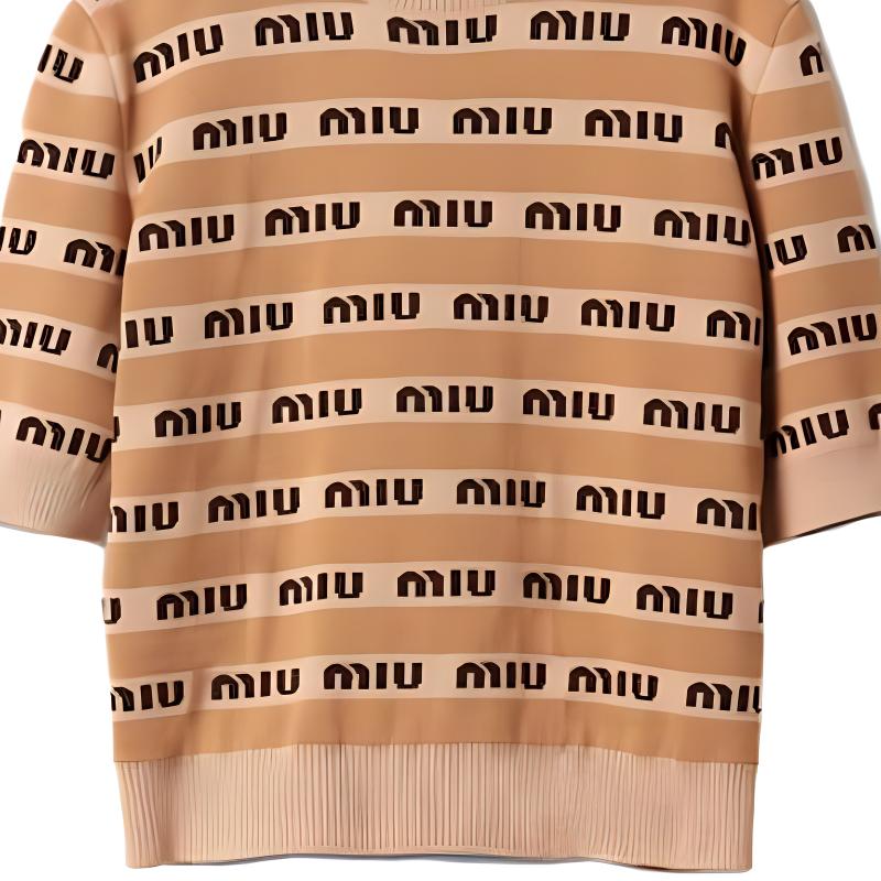 Sizing (Women) MIU MIU SS23  Brown Jacquard Logo Knit Pullover Sweater. MML831-1V8X-F0627-S-232