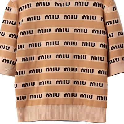 (Women) MIU MIU SS23 Brown Jacquard Logo Knit Pullover Sweater. MML831-1V8X-F0627-S-232 Sizing (Women) MIU MIU SS23 Brown Jacquard Logo Knit Pullover Sweater. MML831-1V8X-F0627-S-232