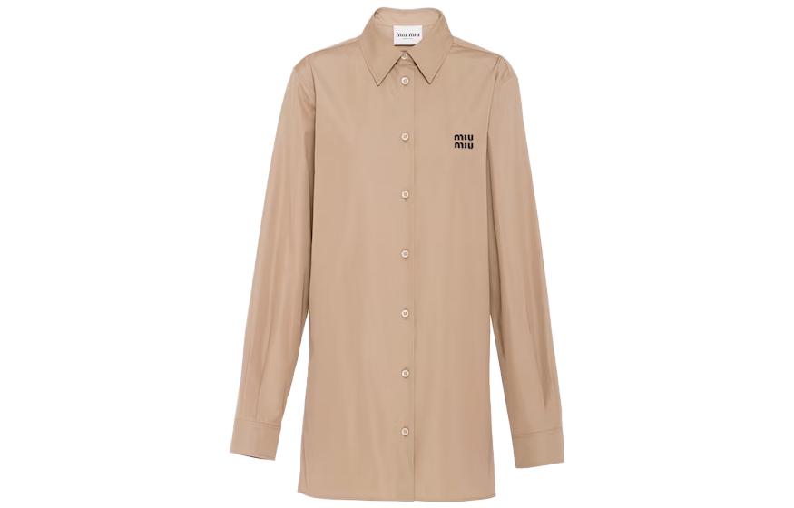 Order (Women) MIU MIU SS23  Brown Logo Embroidered Long Sleeve Sun Protection Shirt MK1754-10RG-F0572