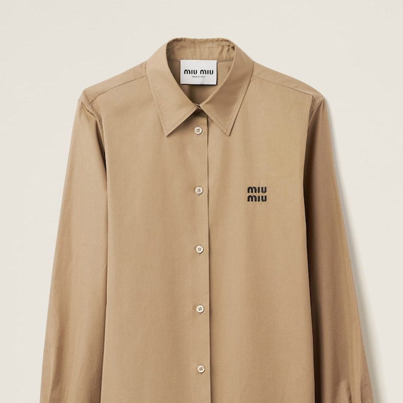 Details for (Women) MIU MIU SS23  Brown Logo Embroidered Long Sleeve Sun Protection Shirt MK1754-10RG-F0572