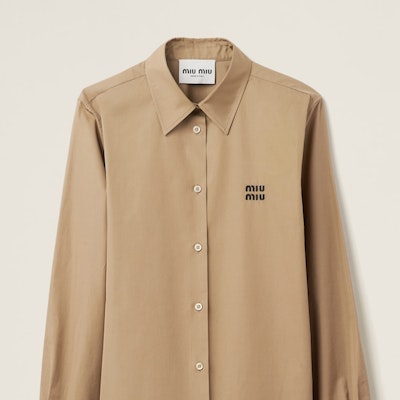 (Women) MIU MIU SS23 Brown Logo Embroidered Long Sleeve Sun Protection Shirt MK1754-10RG-F0572 Details for (Women) MIU MIU SS23 Brown Logo Embroidered Long Sleeve Sun Protection Shirt MK1754-10RG-F0572