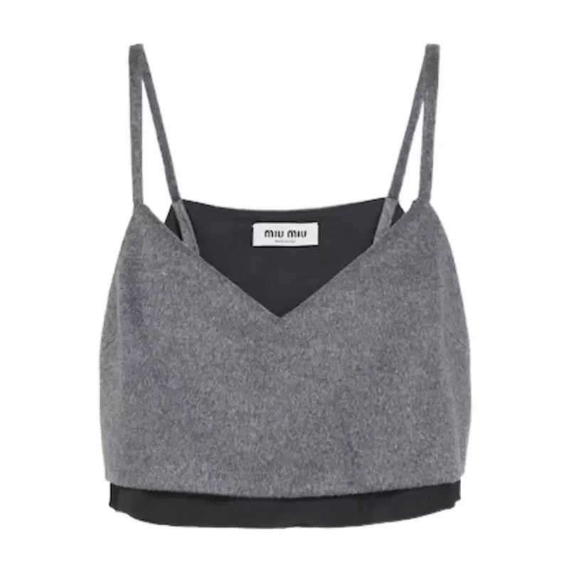 (Women) MIU MIU SS23  Colorblock V-Neck Cropped Camisole - Gray. MT1869-125Q-F0031-S-231