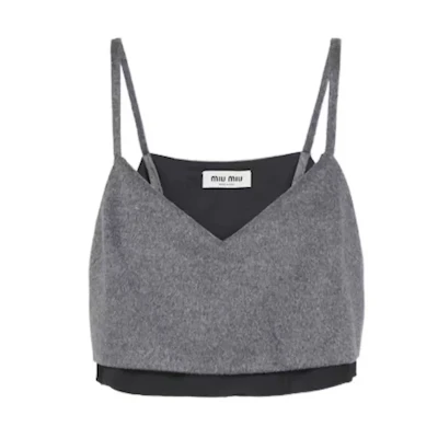 (Women) MIU MIU SS23 Colorblock V-Neck Cropped Camisole - Gray. MT1869-125Q-F0031-S-231