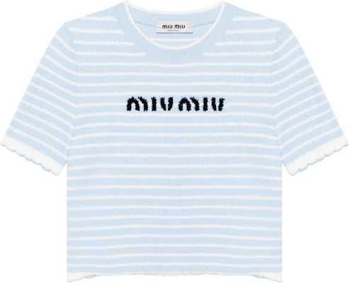 (W) MIU MIU 2023春夏蓝色条纹短款针织Logo上衣. MML707-119T-F0K2U Buy (W) MIU MIU 2023春夏蓝色条纹短款针织Logo上衣. MML707-119T-F0K2U