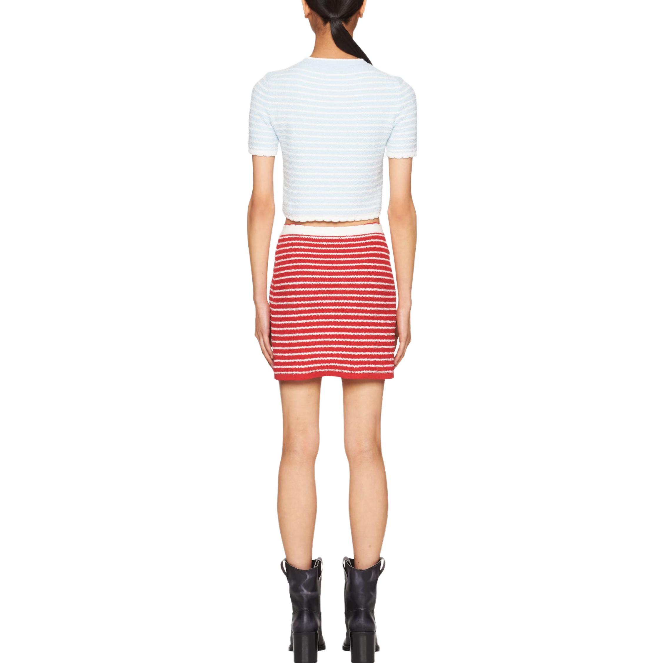 Shop (W) MIU MIU 2023春夏蓝色条纹短款针织Logo上衣. MML707-119T-F0K2U