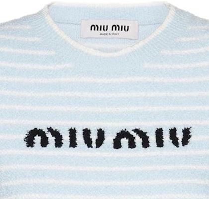 (W) MIU MIU 2023春夏蓝色条纹短款针织Logo上衣. MML707-119T-F0K2U Purchase (W) MIU MIU 2023春夏蓝色条纹短款针织Logo上衣. MML707-119T-F0K2U