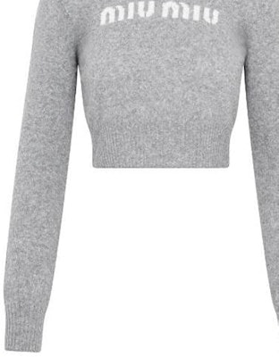 (Women) MIU MIU SS23 Gray Solid Color Round Neck Cropped Sweater. MML809-13K1-F0031 Purchase (Women) MIU MIU SS23 Gray Solid Color Round Neck Cropped Sweater. MML809-13K1-F0031