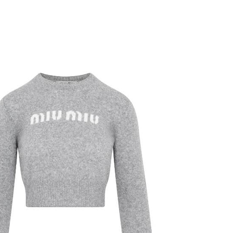 Details for (Women) MIU MIU SS23  Gray Solid Color Round Neck Cropped Sweater. MML809-13K1-F0031