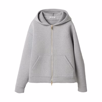 (Women) MIU MIU SS23 Grey Hooded Zip-Up Long-Sleeve Jacket MJL967-13TC-F0031