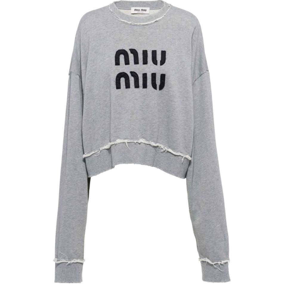 (Women) MIU MIU SS23  Grey Pullover Sweatshirt with Logo Embroidery MJL911-12Y0-F0031