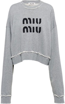 (Women) MIU MIU SS23 Grey Pullover Sweatshirt with Logo Embroidery MJL911-12Y0-F0031 Buy (Women) MIU MIU SS23 Grey Pullover Sweatshirt with Logo Embroidery MJL911-12Y0-F0031