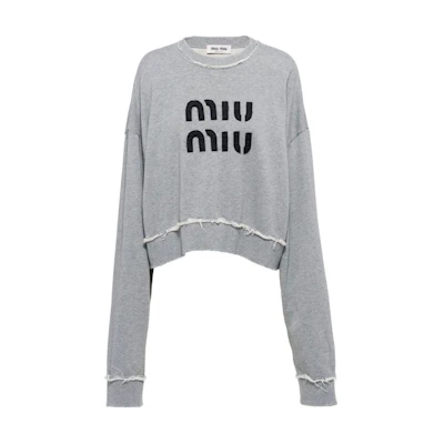 (Women) MIU MIU SS23 Grey Pullover Sweatshirt with Logo Embroidery MJL911-12Y0-F0031