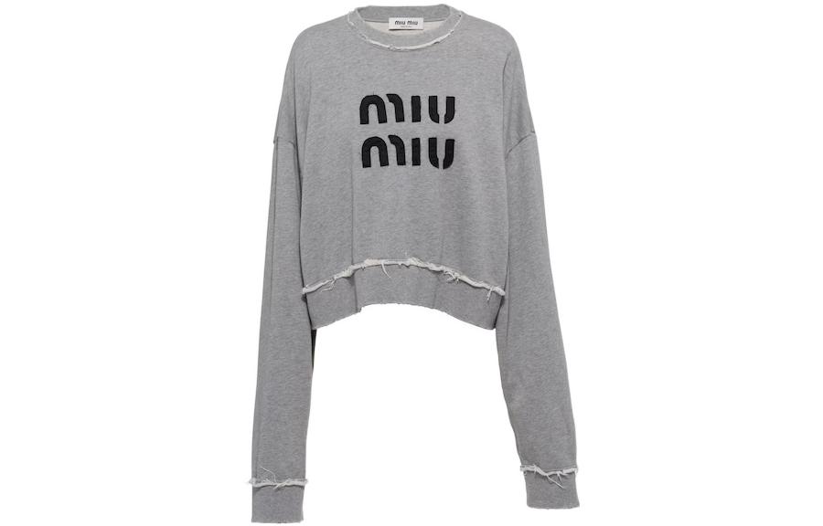Order (Women) MIU MIU SS23  Grey Pullover Sweatshirt with Logo Embroidery MJL911-12Y0-F0031