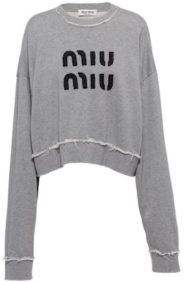 (Women) MIU MIU SS23 Grey Pullover Sweatshirt with Logo Embroidery MJL911-12Y0-F0031 Order (Women) MIU MIU SS23 Grey Pullover Sweatshirt with Logo Embroidery MJL911-12Y0-F0031