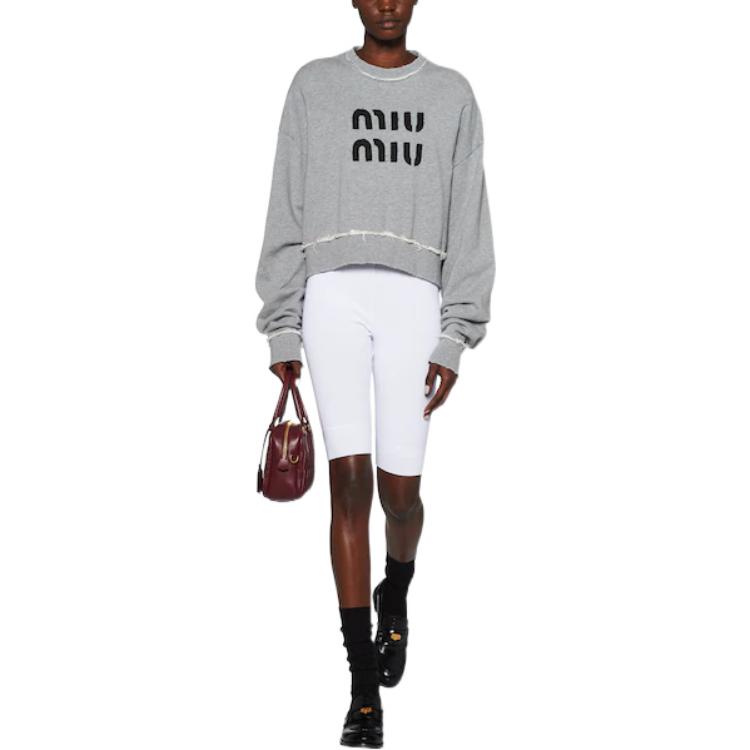 Lookbook (Women) MIU MIU SS23  Grey Pullover Sweatshirt with Logo Embroidery MJL911-12Y0-F0031