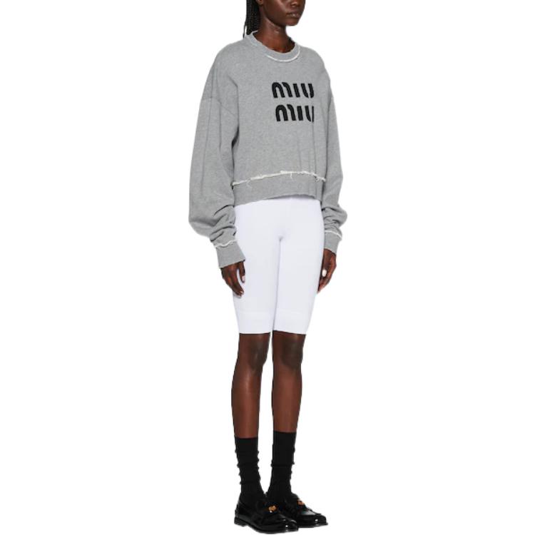 Purchase (Women) MIU MIU SS23  Grey Pullover Sweatshirt with Logo Embroidery MJL911-12Y0-F0031