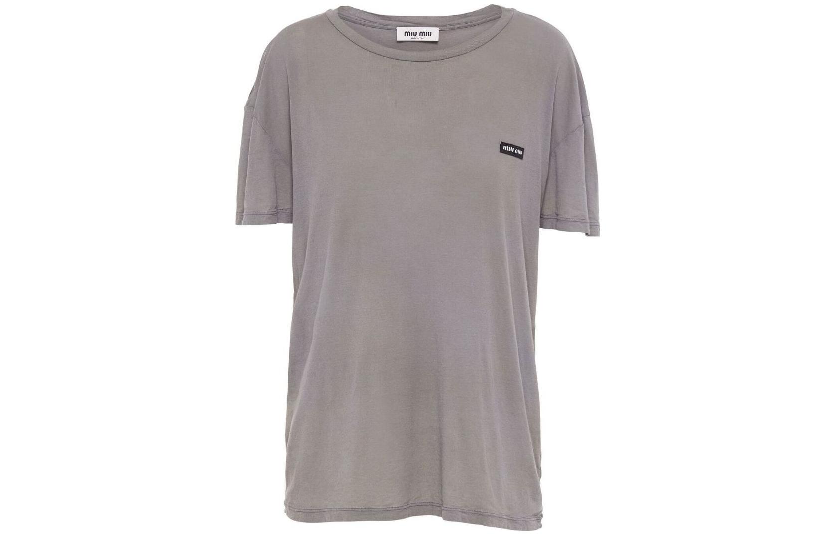 (Women) MIU MIU SS23  Grey Short-Sleeve T-Shirt with Logo Patch. MJN471-121U-F0112