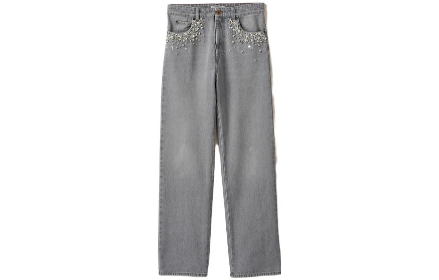 (Women) MIU MIU SS23  Grey Straight-Leg Mid-Rise Embroidered Jeans. GWP483-13RN-F0031-S-232