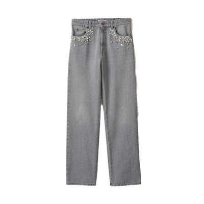 (Women) MIU MIU SS23 Grey Straight-Leg Mid-Rise Embroidered Jeans. GWP483-13RN-F0031-S-232