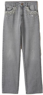 (W) MIU MIU SS23 Jeans Abu-Abu Bordir Model Straight-Leg Mid-Rise. GWP483-13RN-F0031-S-232 Order (W) MIU MIU SS23 Jeans Abu-Abu Bordir Model Straight-Leg Mid-Rise. GWP483-13RN-F0031-S-232