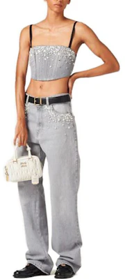 (W) MIU MIU SS23 Jeans Abu-Abu Bordir Model Straight-Leg Mid-Rise. GWP483-13RN-F0031-S-232 Lookbook (W) MIU MIU SS23 Jeans Abu-Abu Bordir Model Straight-Leg Mid-Rise. GWP483-13RN-F0031-S-232