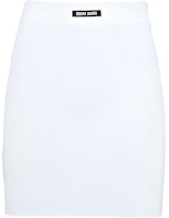(Women) MIU MIU SS23 High-Waist Straight-Cut Mini Skirt White Logo Patch. MMG430-122P-F009-S-231 (Women) MIU MIU SS23 High-Waist Straight-Cut Mini Skirt White Logo Patch. MMG430-122P-F009-S-231