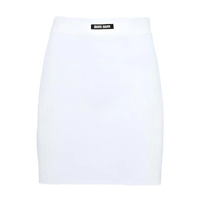 (Women) MIU MIU SS23 High-Waist Straight-Cut Mini Skirt White Logo Patch. MMG430-122P-F009-S-231