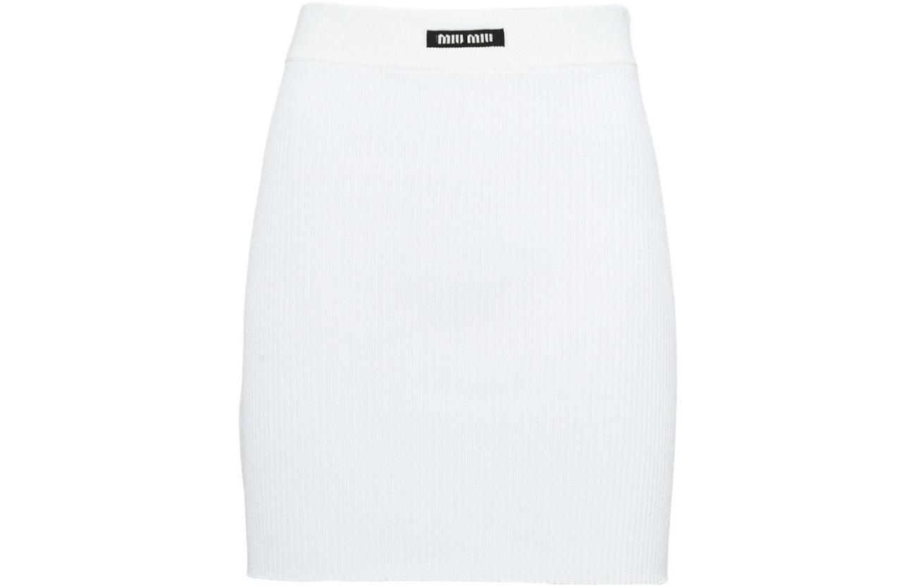 Order (W) MIU MIU 春夏 高腰直筒迷你裙 白色徽标贴装饰. MMG430-122P-F009-S-231
