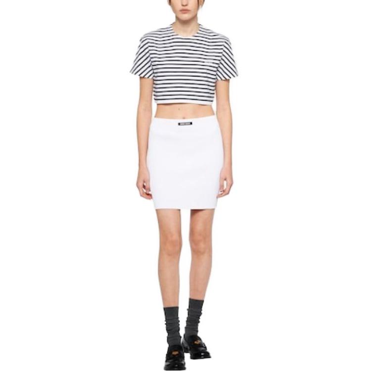 Lookbook (W) MIU MIU 春夏 高腰直筒迷你裙 白色徽标贴装饰. MMG430-122P-F009-S-231