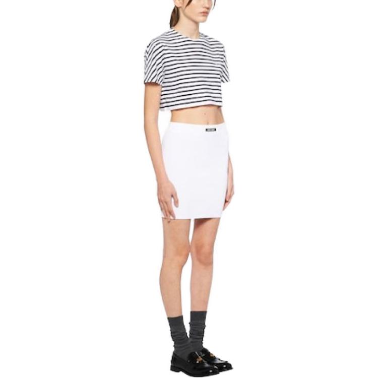 Purchase (W) MIU MIU 春夏 高腰直筒迷你裙 白色徽标贴装饰. MMG430-122P-F009-S-231