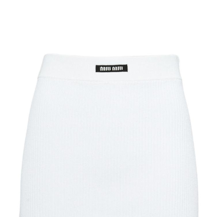 Sizing (W) MIU MIU 春夏 高腰直筒迷你裙 白色徽标贴装饰. MMG430-122P-F009-S-231