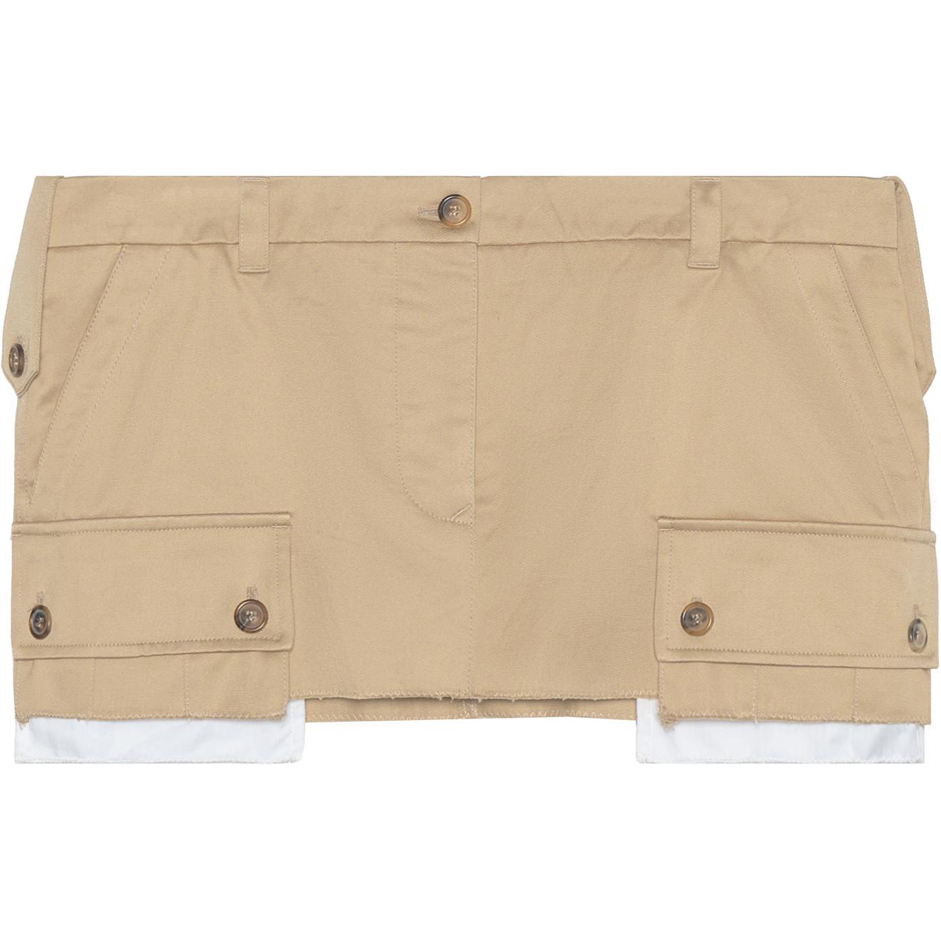 (Women) MIU MIU SS23  Khaki Button Pocket Straight Mini Skirt Casual Style. MG1939-1UPX-F0065