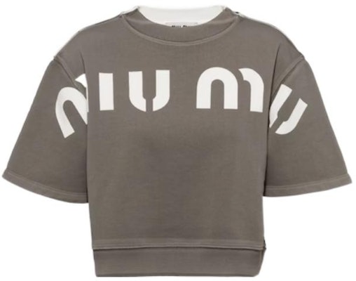 (W) Camiseta Casual MIU MIU SS23 Estampado Letras Crewneck en Color Taupe. MJN456-12Y1-F0031-S-231 Order (W) Camiseta Casual MIU MIU SS23 Estampado Letras Crewneck en Color Taupe. MJN456-12Y1-F0031-S-231