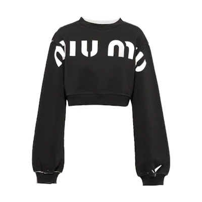 (Women) MIU MIU SS23 Logo Print Crewneck Pullover Sweatshirt Black MJL925-12Y1-F0002