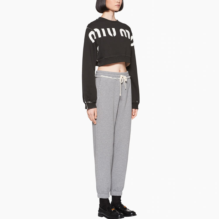 Purchase (W) MIU MIU SS23 Logo Print Crewneck Pullover Sweatshirt Hitam. MJL925-12Y1-F0002