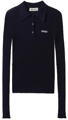 (W) MIU MIU SS23 Baju Polo Lengan Panjang Logo Cetak Biru MML820-13KV-F0008-S-232 Order (W) MIU MIU SS23 Baju Polo Lengan Panjang Logo Cetak Biru MML820-13KV-F0008-S-232