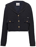 (Women) MIU MIU SS23 Navy Blue Tweed Cropped Single-Breasted Jacket. MH1825-12XB-F0008 (Women) MIU MIU SS23 Navy Blue Tweed Cropped Single-Breasted Jacket. MH1825-12XB-F0008