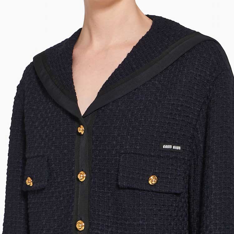 Details for (W) MIU MIU SS23 海軍藍粗花呢短版單排扣外套. MH1825-12XB-F0008