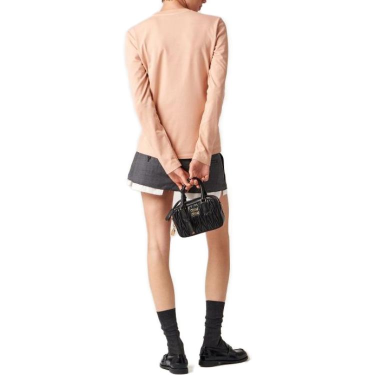 Shop (Women) MIU MIU SS23  Pink Logo Patch Crewneck Long Sleeve Oversized T-Shirt. MJL963-1YXU-F0236-S-232