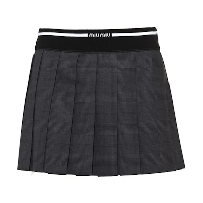 (Women) MIU MIU SS23 Plaid Logo Pleated Casual Skirt - Gray. MG1905-10DI-F0480-S-231