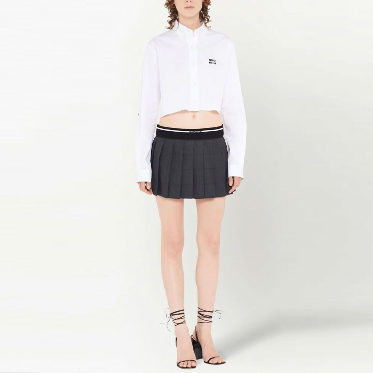(Women) MIU MIU SS23  Plaid Logo Pleated Casual Skirt - Gray. MG1905-10DI-F0480-S-231 圖 3